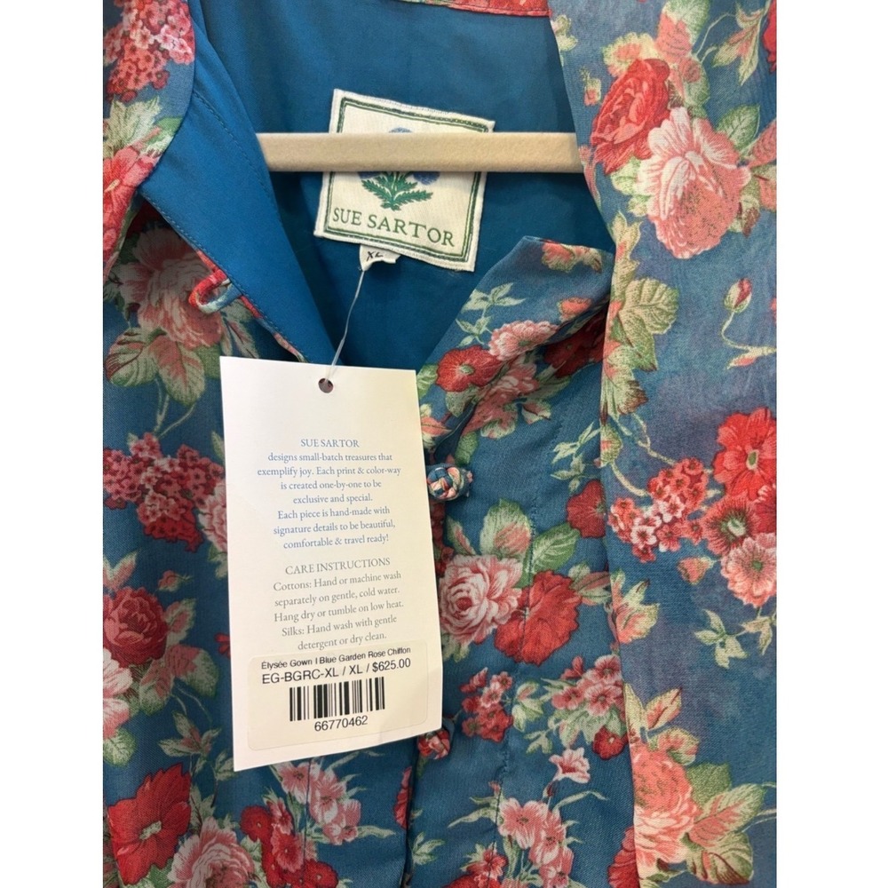 Sue Sartor Elysee Gown Blue Garden Rose Chiffon Maxi Dress XL NWT - Picture 6 of 8